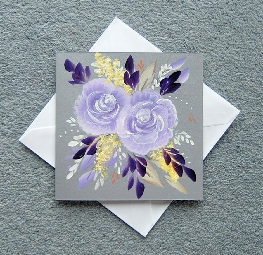 hand painted floral greetings card ( ref F 307 )