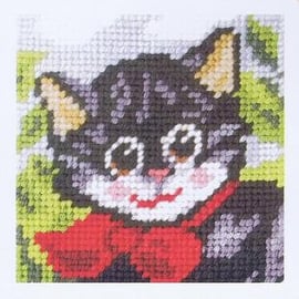 Cute Kitten With Bow Tapestry Needlepoint Kit - My First Embroidery Range