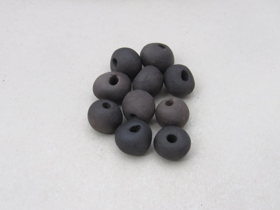 10 Small Smoke Fired Earthenware Clay Beads