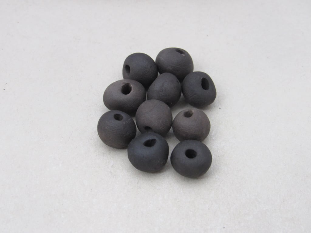 10 Small Smoke Fired Earthenware Clay Beads