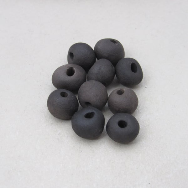 10 Small Smoke Fired Earthenware Clay Beads