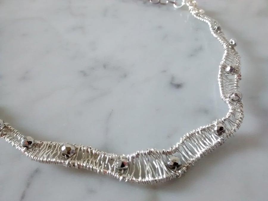 FINE SILVER COLLAR NECKLACE - SILVER NECKLACE - WIRE NECKLACE - - FREE SHIPPING 