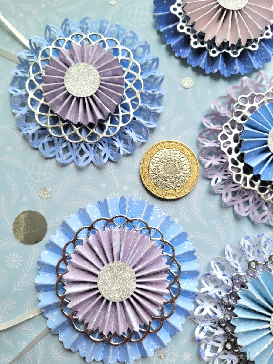 6x Christmas Decorations OR Gift Tags - Handmade Hanging Rosettes