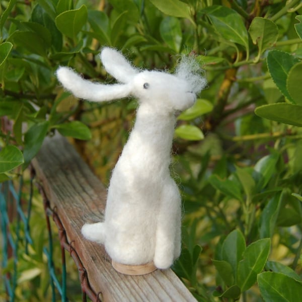 Needle Felt Hare - wool hare - hare ornament - white arctic hare