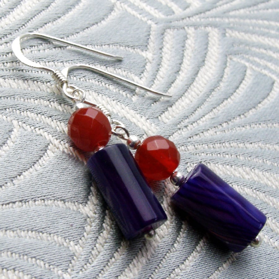 Short Drop Purple Earrings, Purple Short Drop Earrings BB99