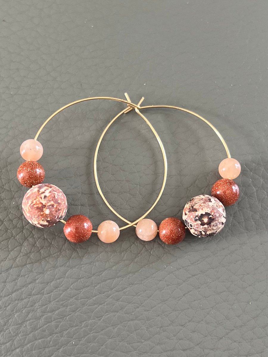 Handmade Gold Hoop Earrings with Agate