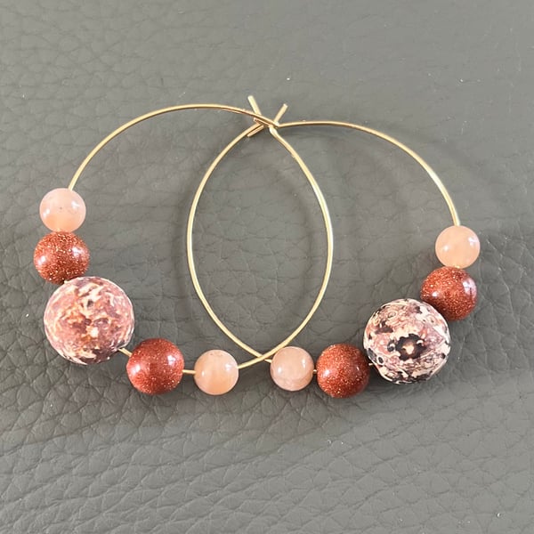 Handmade Gold Hoop Earrings with Agate
