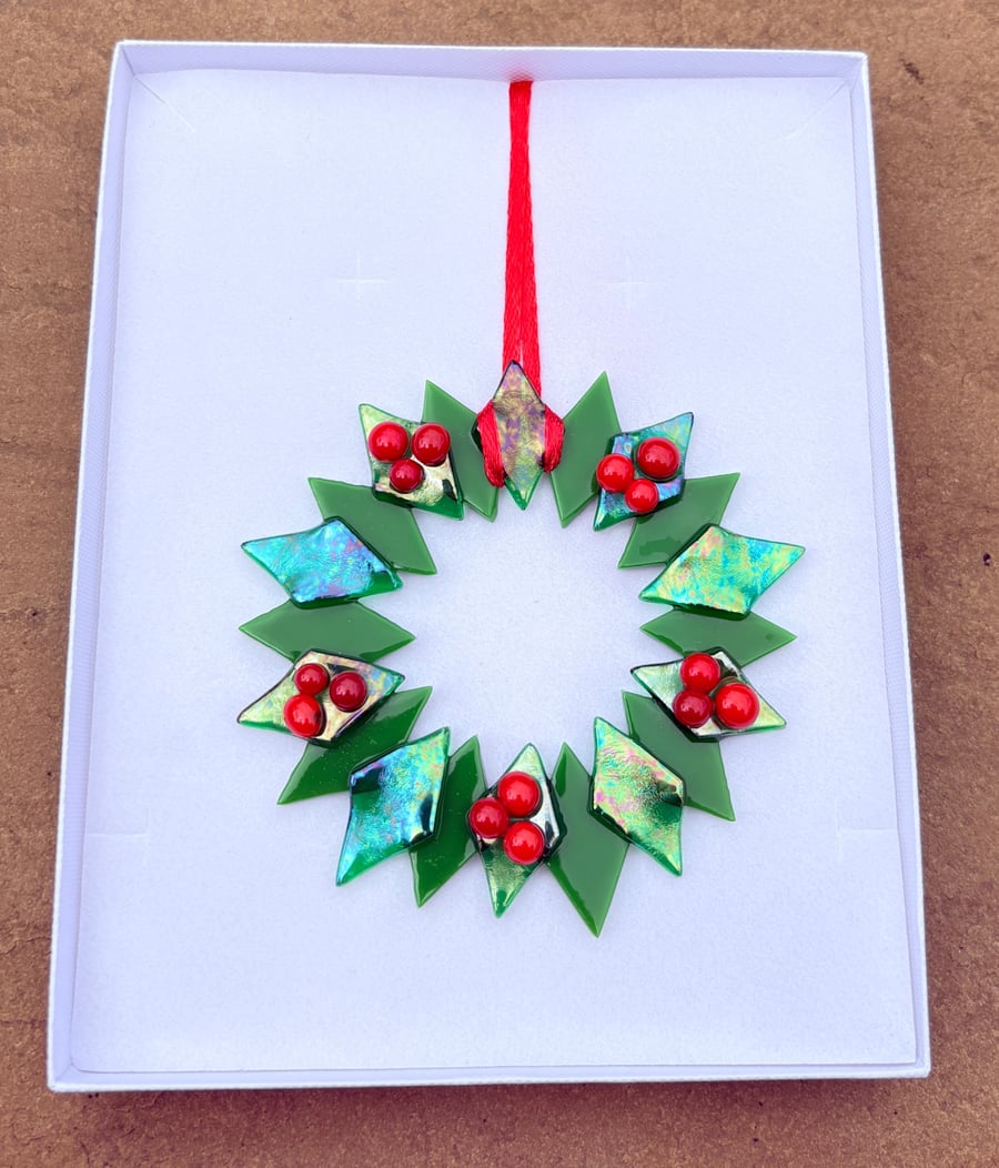 Fused glass traditional wreath decoration 