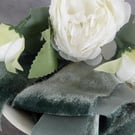 Eucalyptus Hand-Dyed Silk Velvet Ribbon: Bridal Bouquet Ribbon, Christmas Wreath