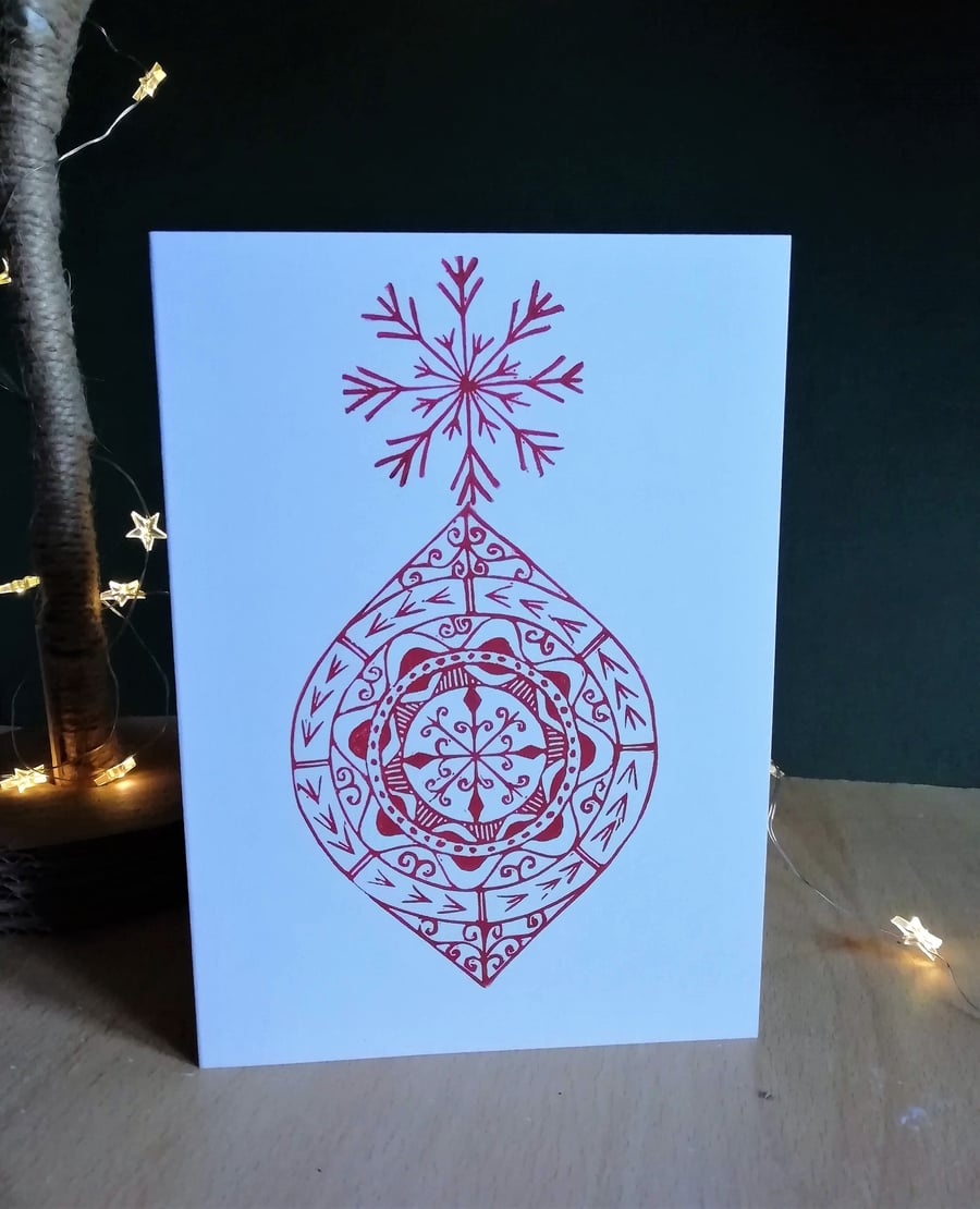 Bauble Card Folksy Style Red