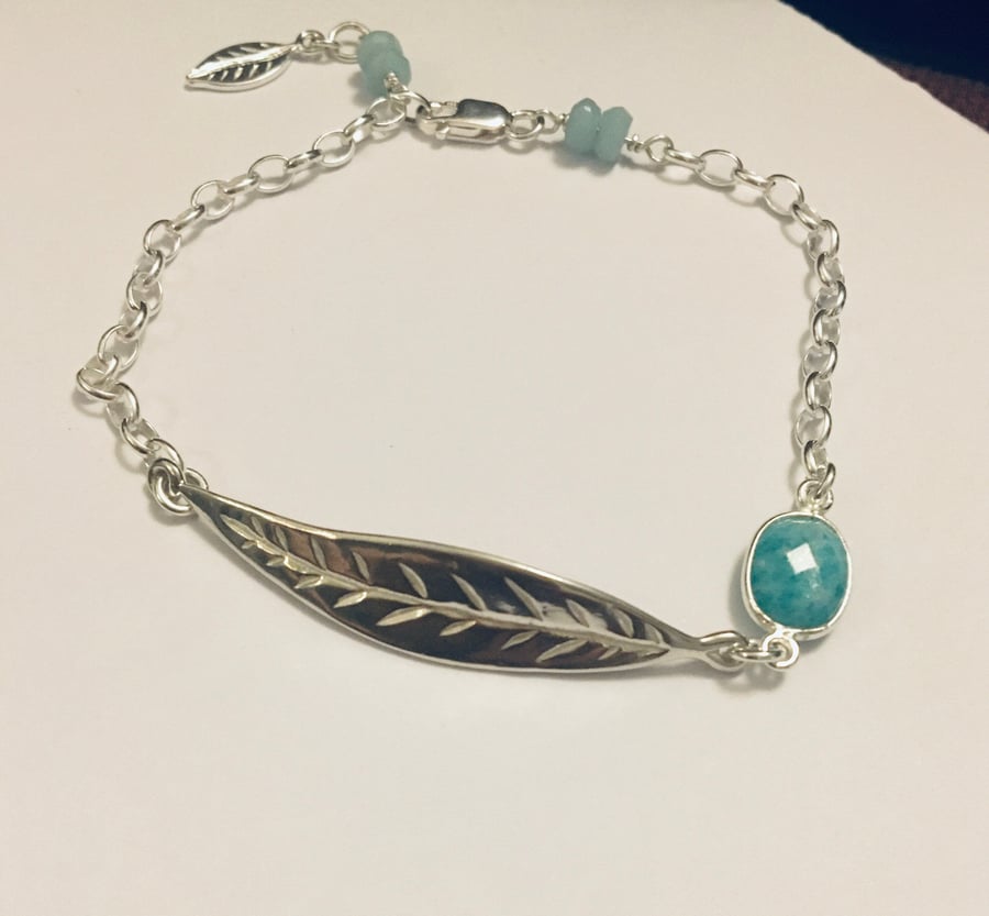 Sterling silver leaf and Amazonite bracelet