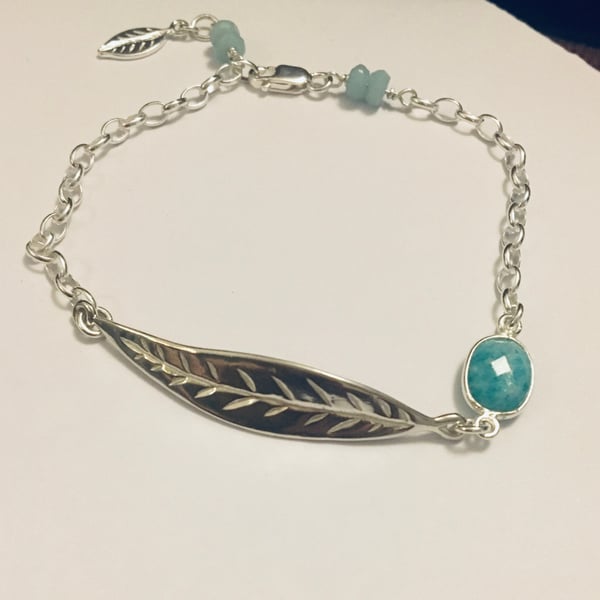 Sterling silver leaf and Amazonite bracelet