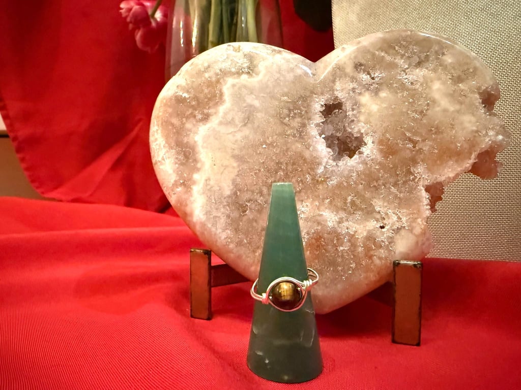 Wire-wrapped Silver-plated Tigers eye ring