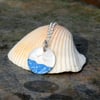 Silver beach pendant with blue sea and seagulls, beach jewellery