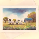Art Greeting Card, Comical Sheep On Welsh Farm - A5 - Blank 