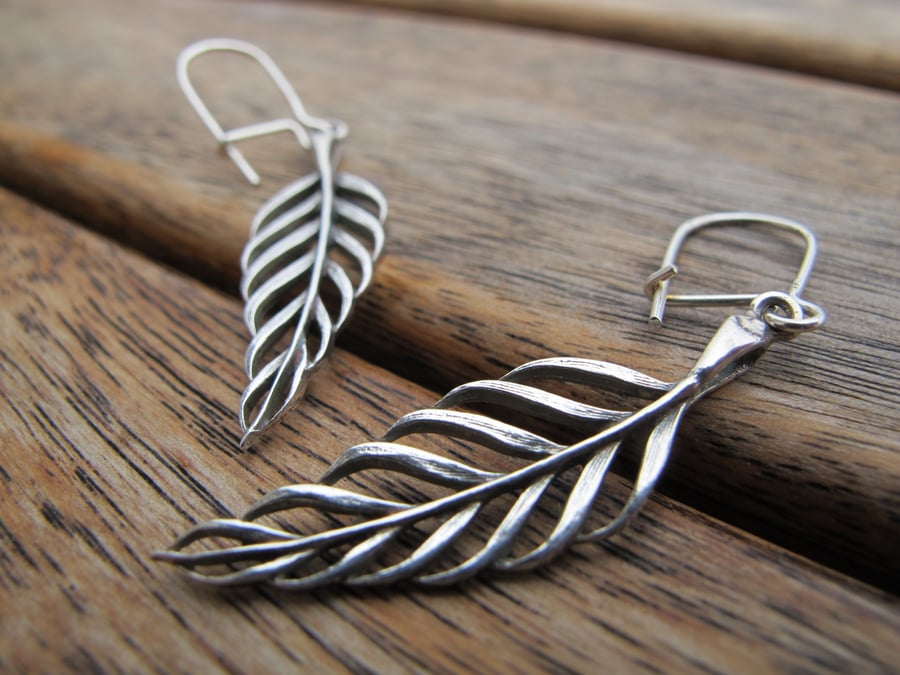 Silver Leaf Earrings, Leaf Earrings, Sterling Silver Dangle Earrings, Leaf