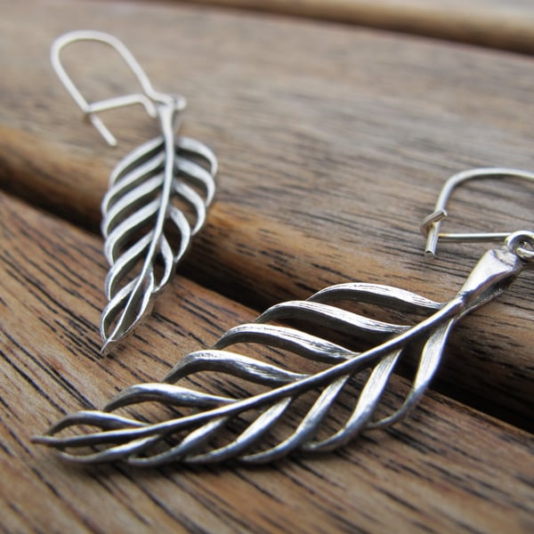 Silver Leaf Earrings, Leaf Earrings, Sterling Silver Dangle Earrings, Leaf