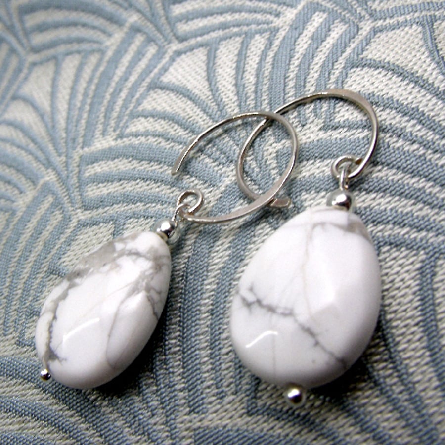 White Howlite Earrings Semi Precious Earrings Folksy