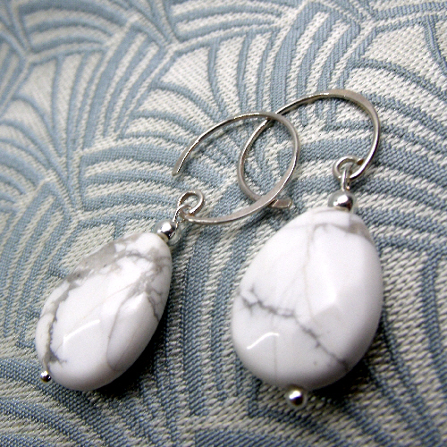 White Howlite Earrings, Semi-Precious Earrings, White Handmade Earrings DD1