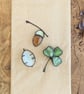 Stained glass brooch of Acorn, Clover (Shamrock) or Honesty, Tiffany Nature Pin