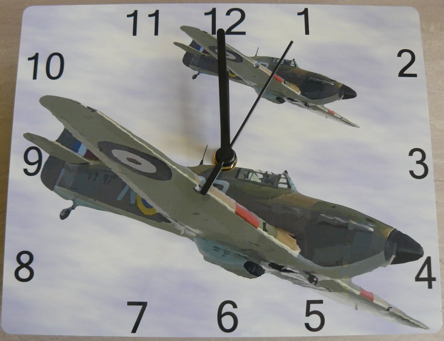 hawker hurricane clock, RAF fighter plane WW11 wall hanging clock