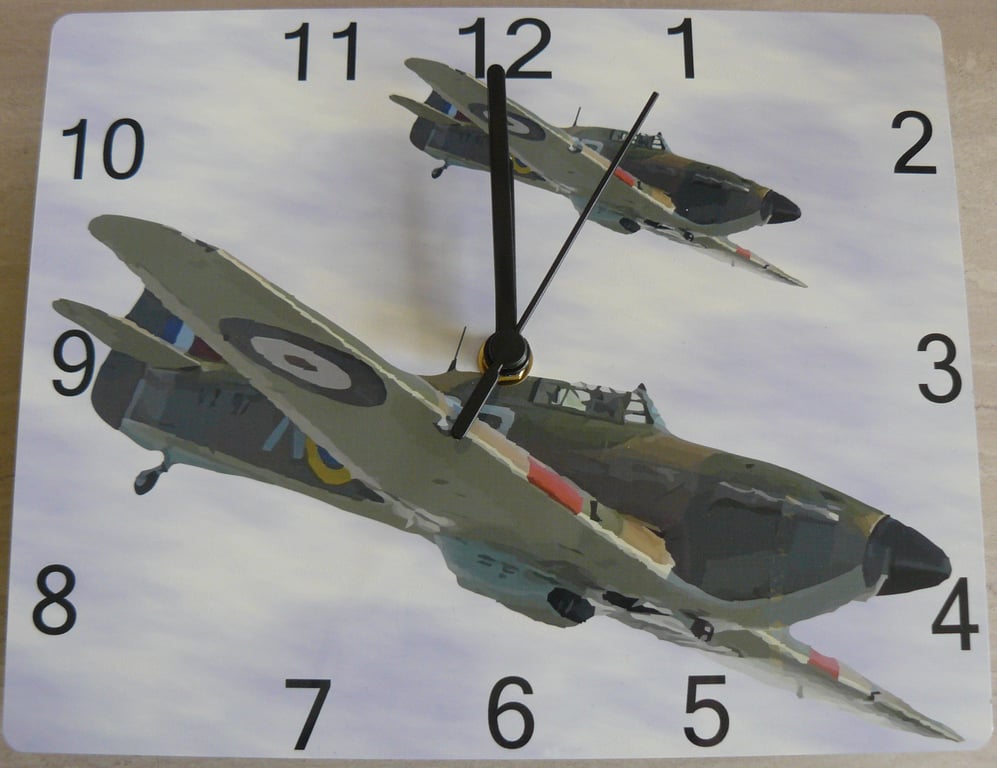 hawker hurricane clock, RAF fighter plane WW11 wall hanging clock