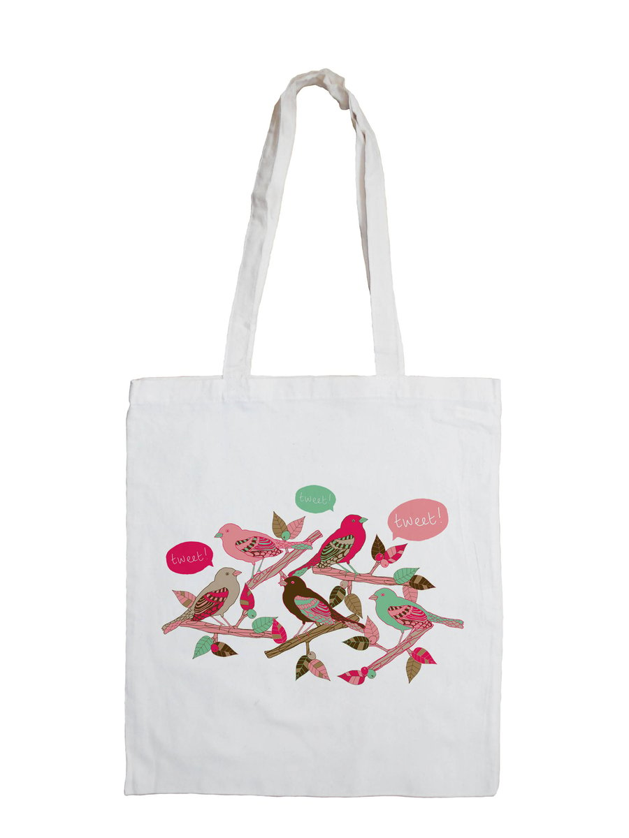 Tweet Tweet Cotton Tote Bag with Kawaii Bird Design