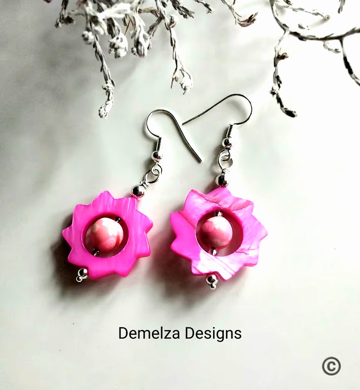 Mother of Pearl & Polymer Clay Earrings  Silver Plate