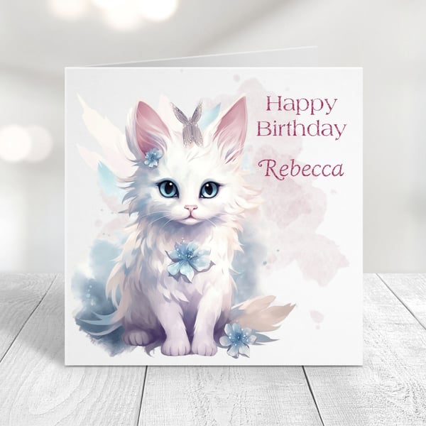 Personalised Fantasy Cats Birthday Card Design 1