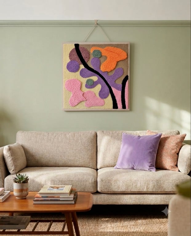 Large tufted wall hanging,handmade punch needle wall art, textile abstract art,