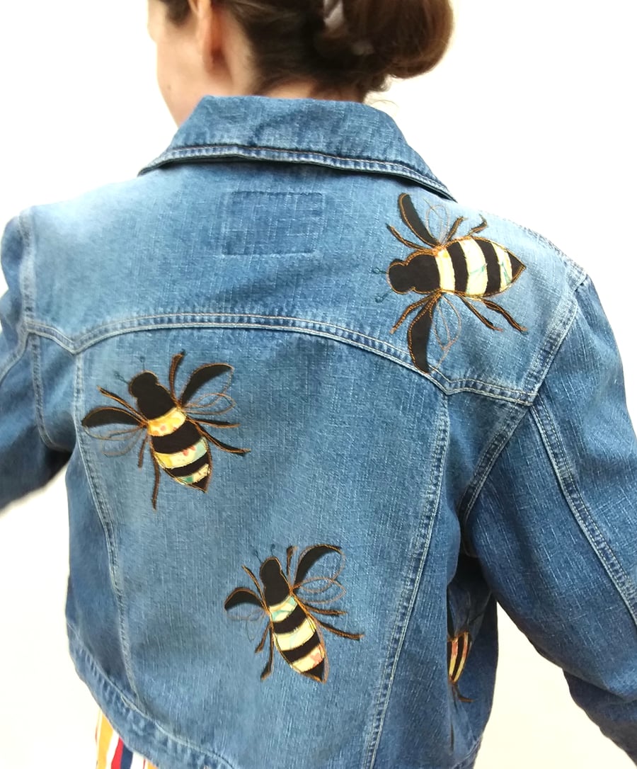 Upcycled denim jacket - bees