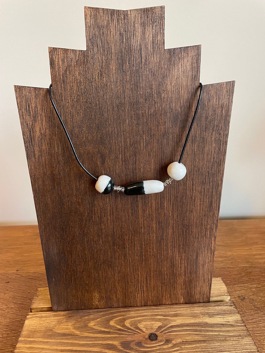 Summer Sale! Monochrome ceramic beaded statement necklace