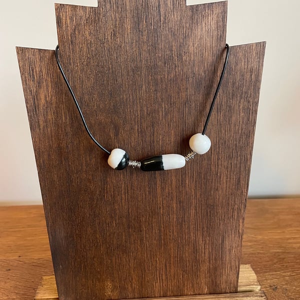 Monochrome ceramic beaded necklace