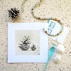 Pine cones art card handmade drypoint original print greeting card 