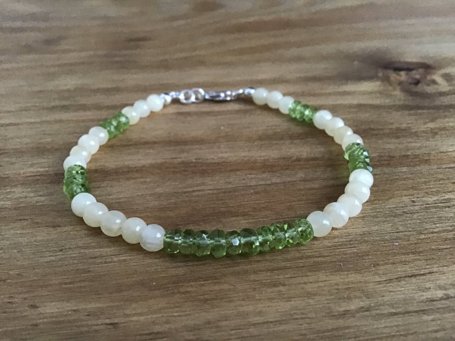 Green Peridot and Yellow Jade Sterling silver dainty gemstone bracelet