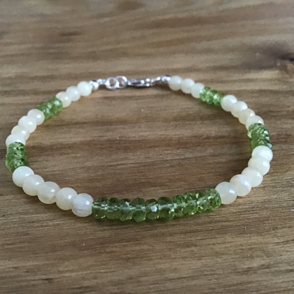 Green Peridot and Yellow Jade Sterling silver dainty gemstone bracelet