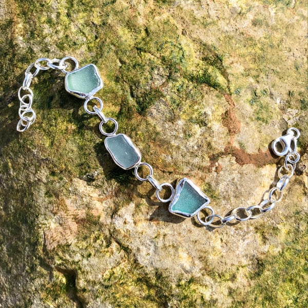 Summer Sea Trio Sea Glass & Silver Bracelet - 1072