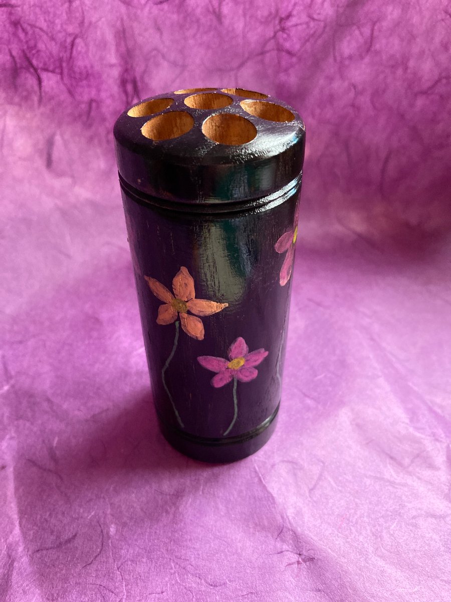 Hand painted wooden pencil holder 