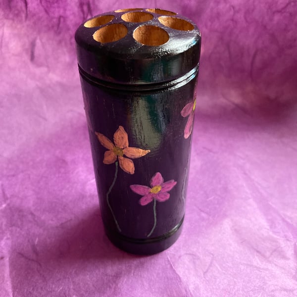 Hand painted wooden pencil holder 