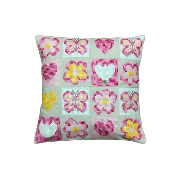 Cross Stitch Patchwork Cushion Cover: Linen (40cm)