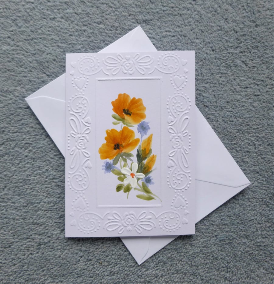 hand painted floral card ( ref F 286 )