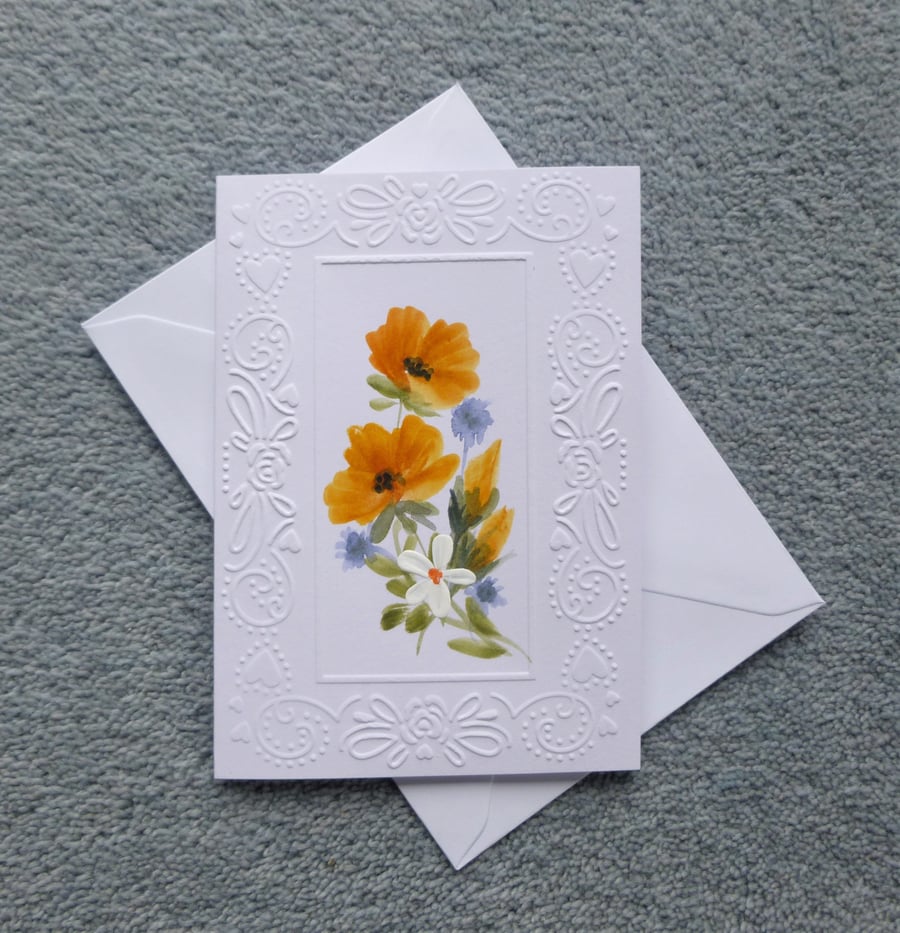 hand painted floral card ( ref F 286 )