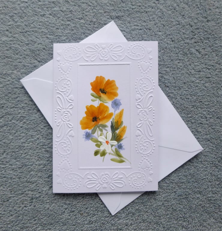 hand painted floral card ( ref F 286 )