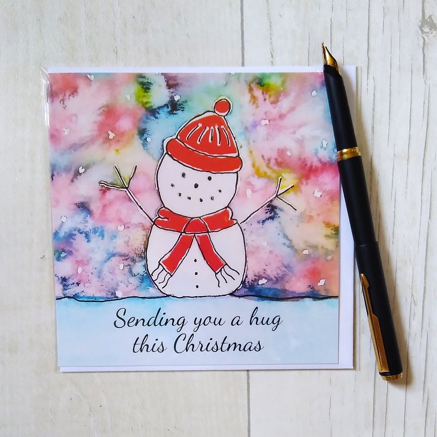 Snowman Christmas card (printed card).Christmas card. Snowman card.