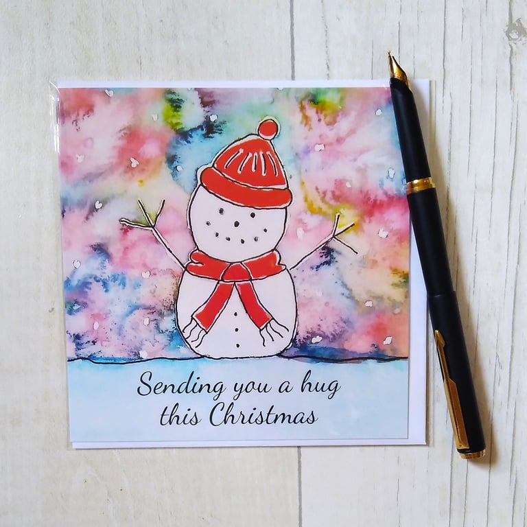 Snowman Christmas card (printed card).Christmas card. Snowman card.