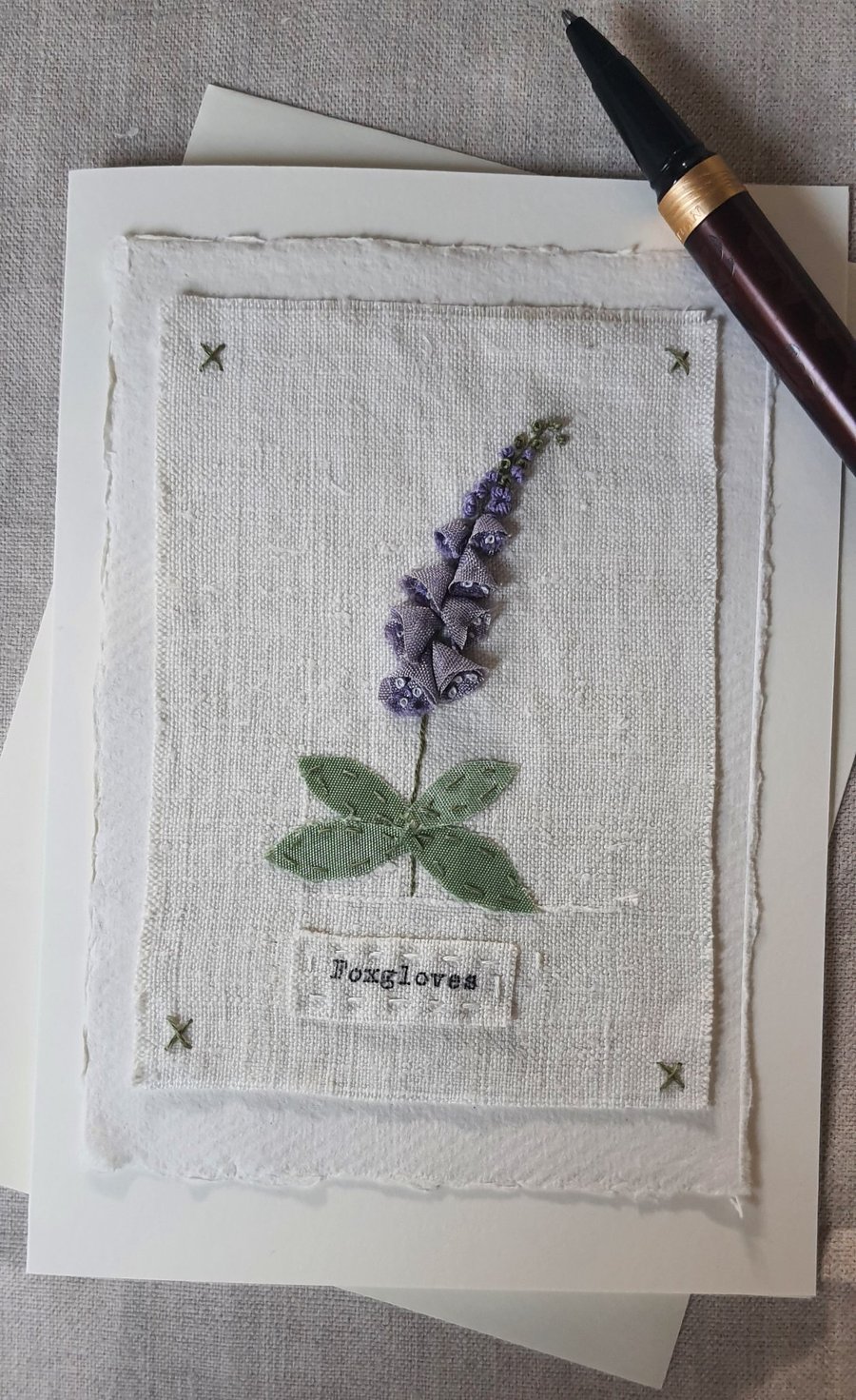 Hand Ribbon embroidered  keepsake blank greetings card