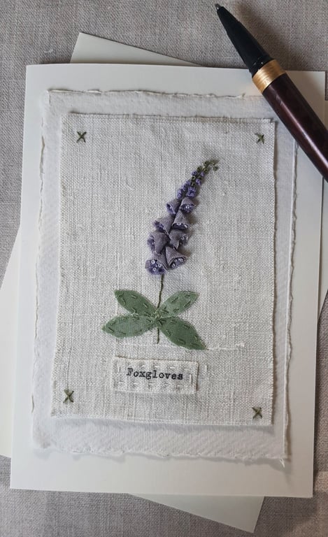 Hand Ribbon embroidered  keepsake blank greetings card