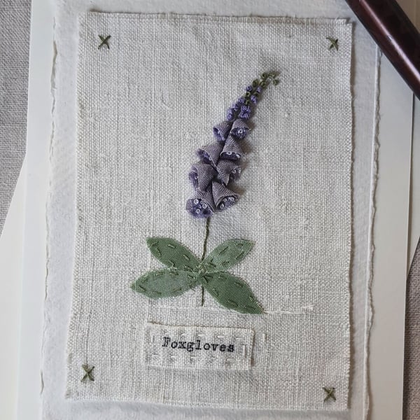 Hand Ribbon embroidered  keepsake blank greetings card