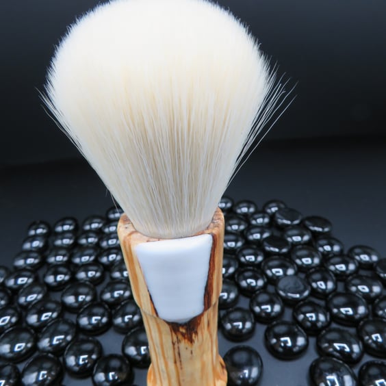 Handcrafted Shaving Brush Beech & White resin.SKU–SB 11