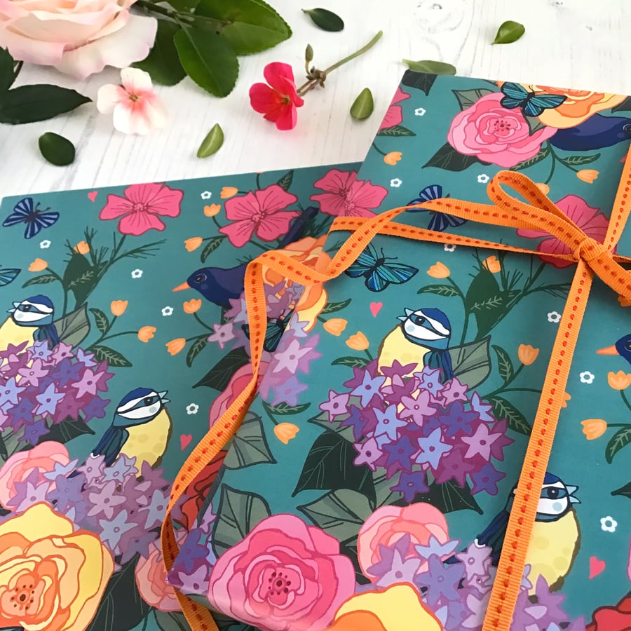 Gift Wrap Blue Tits and Blackbirds